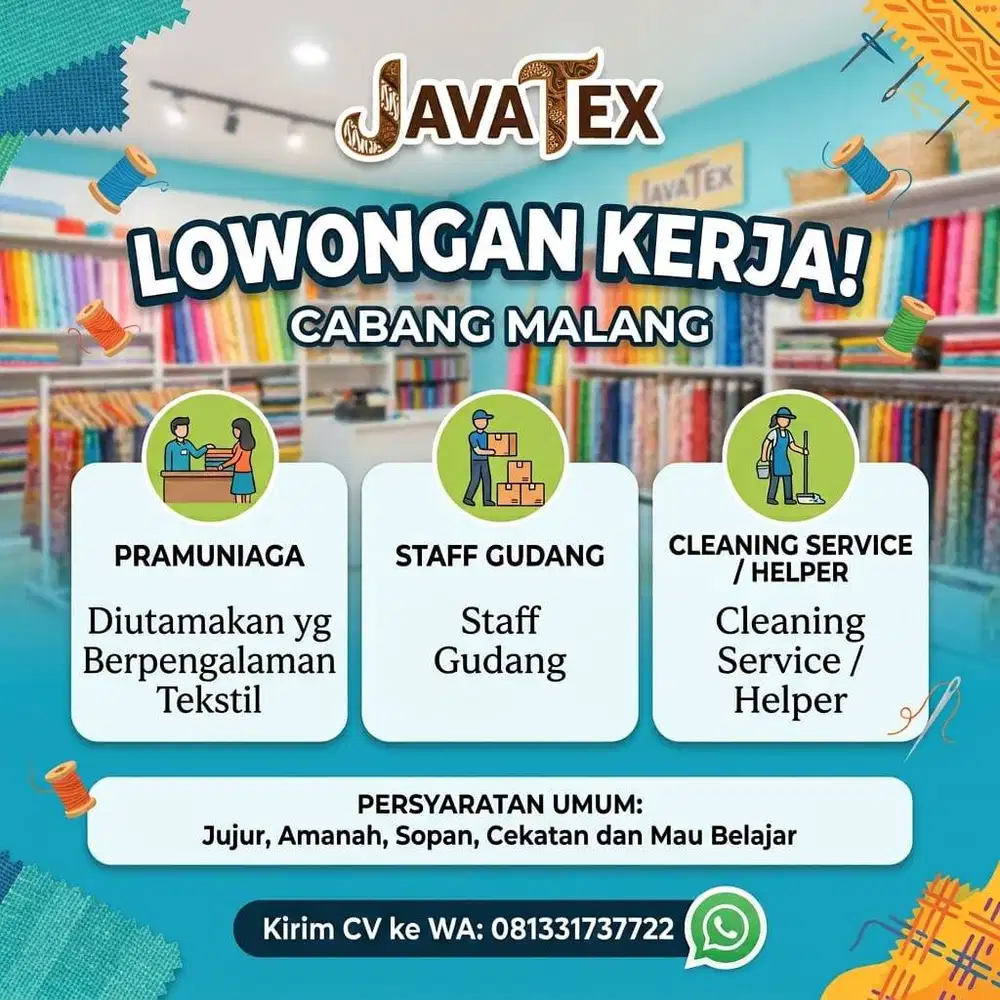 Lowongan Kerja - Join Our Java Tex Malang Team