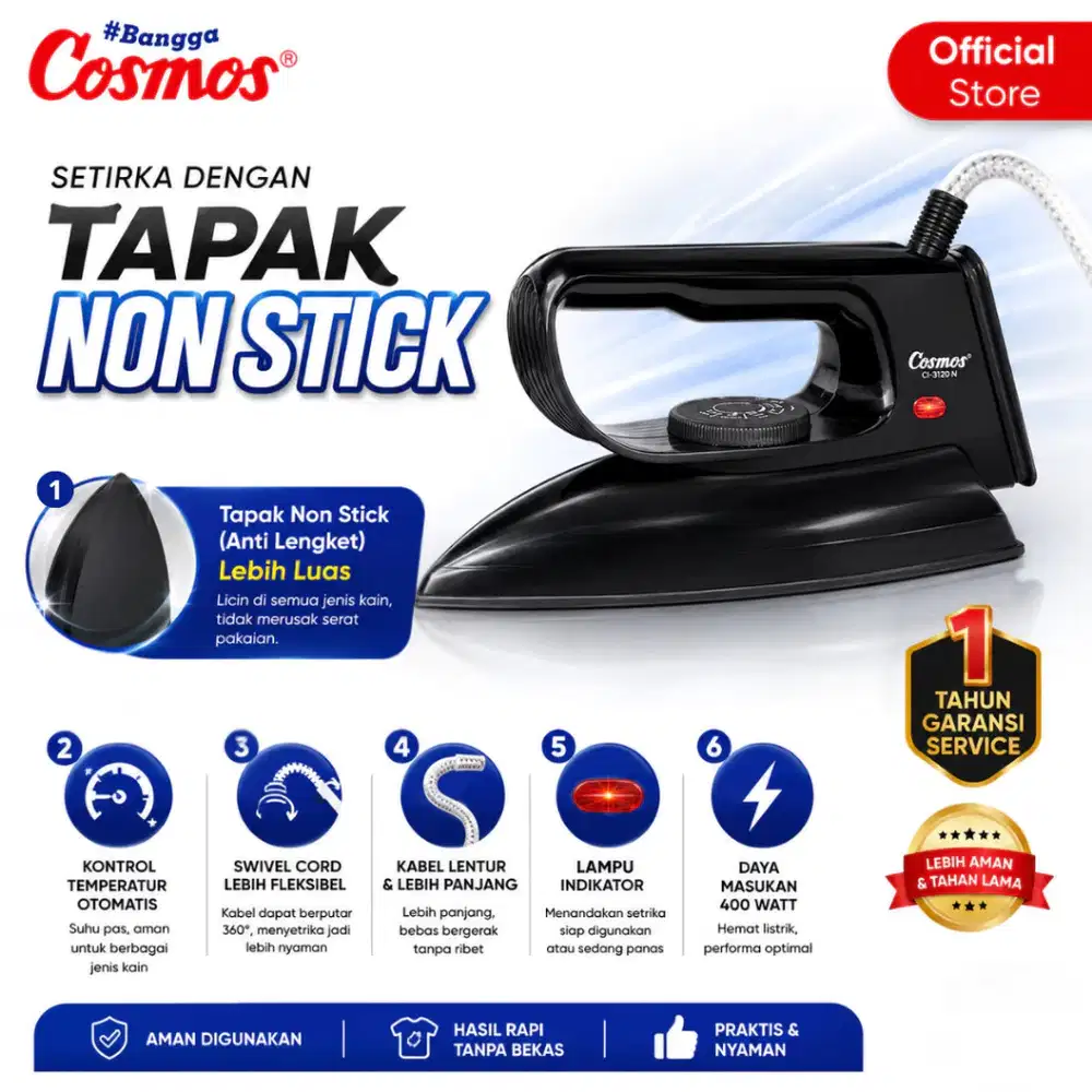 Setrika Cosmos CI-3120 N Anti Lengket Bergaransi