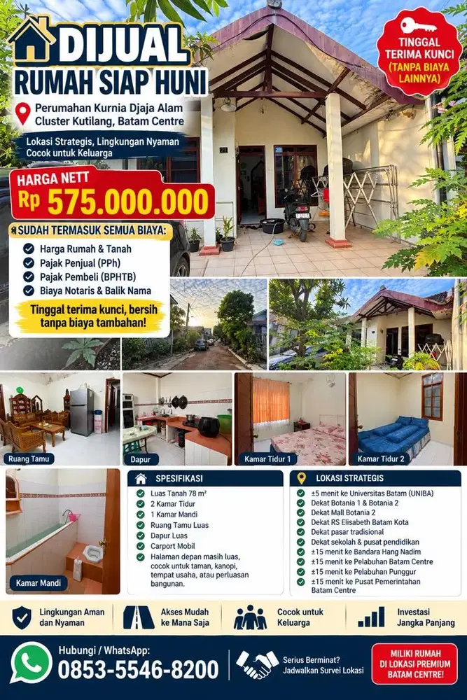 DIJUAL RUMAH SIAP HUNI BATAM CENTRE – 575 JT