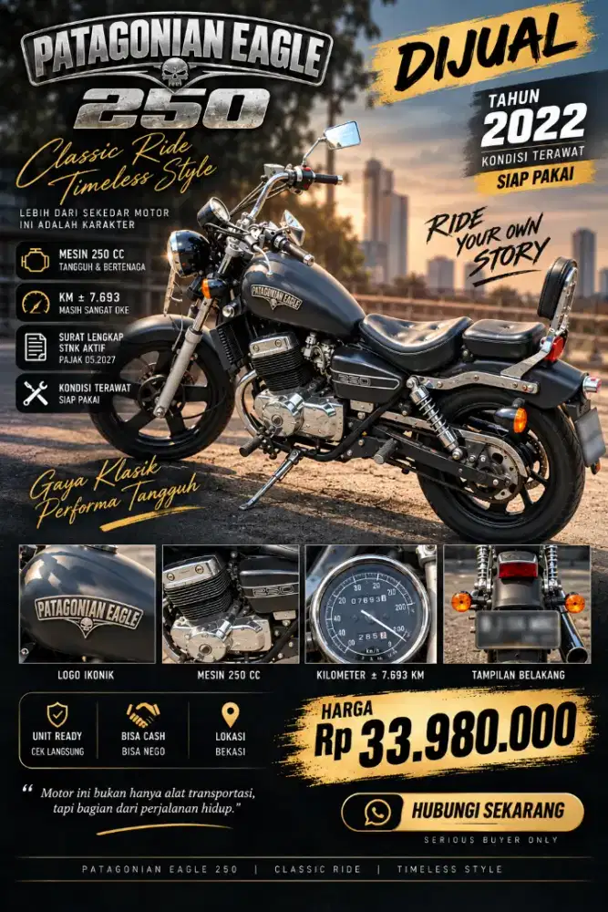 Patagonian Eagle 250 Tahun 2022 – Cruiser Klasik, Siap Pakai, Terawat