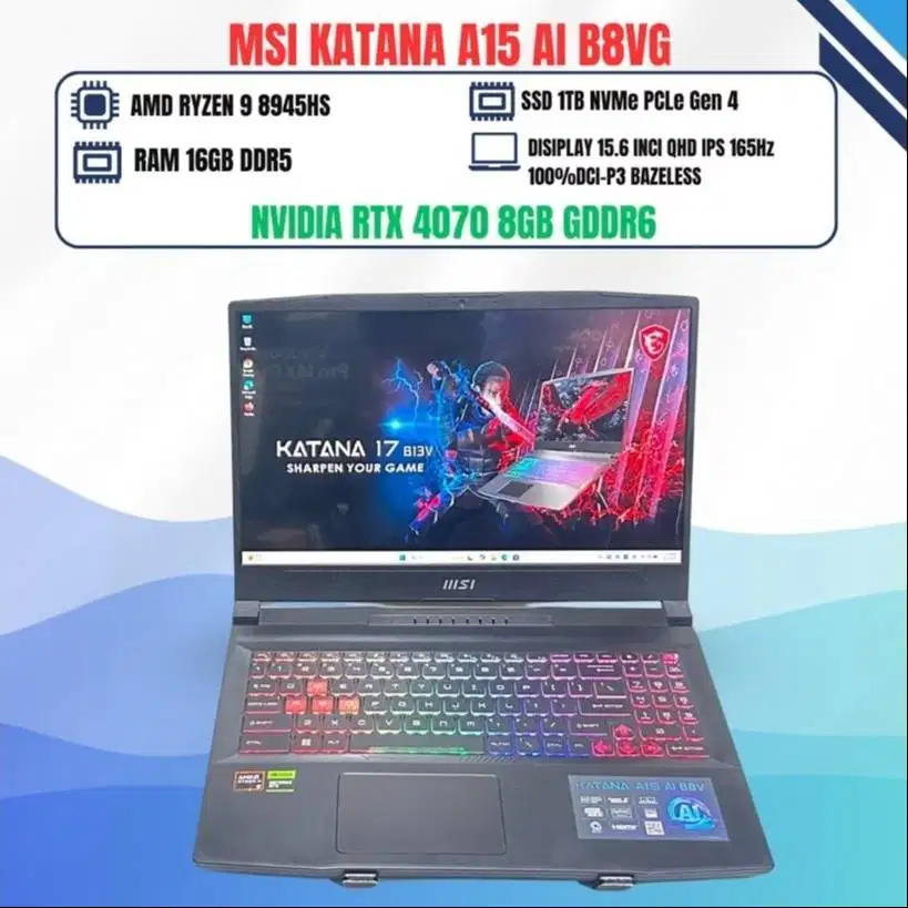 MSI KATANA 15 AI B8VG AMD RYZEN 9 8945HS NVIDIA RTX 4070 RAM 16/32GB S