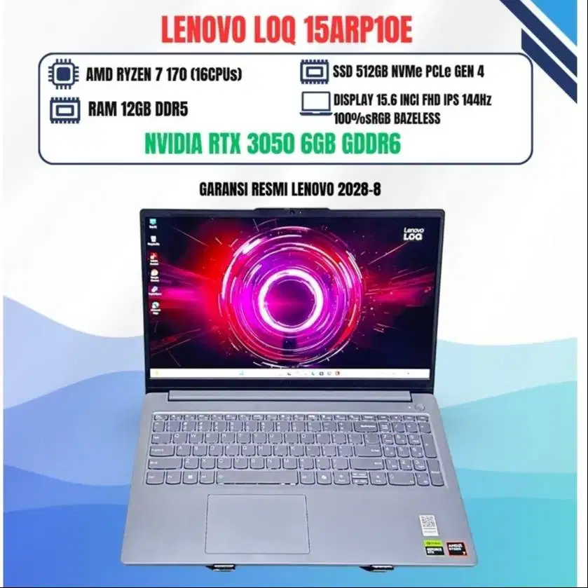 LENOVO LOQ 15ARP10E AMD RYZEN 7 170 RTX 3050 6GB RAM 12GB SSD 512GB 14