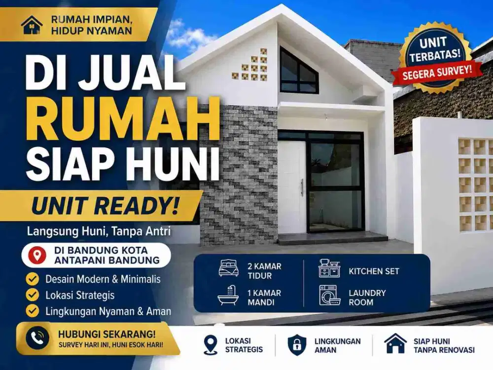 Rumah baru siap huni di bandung kota antapani 1 unit terakhir pinggir jalan shm