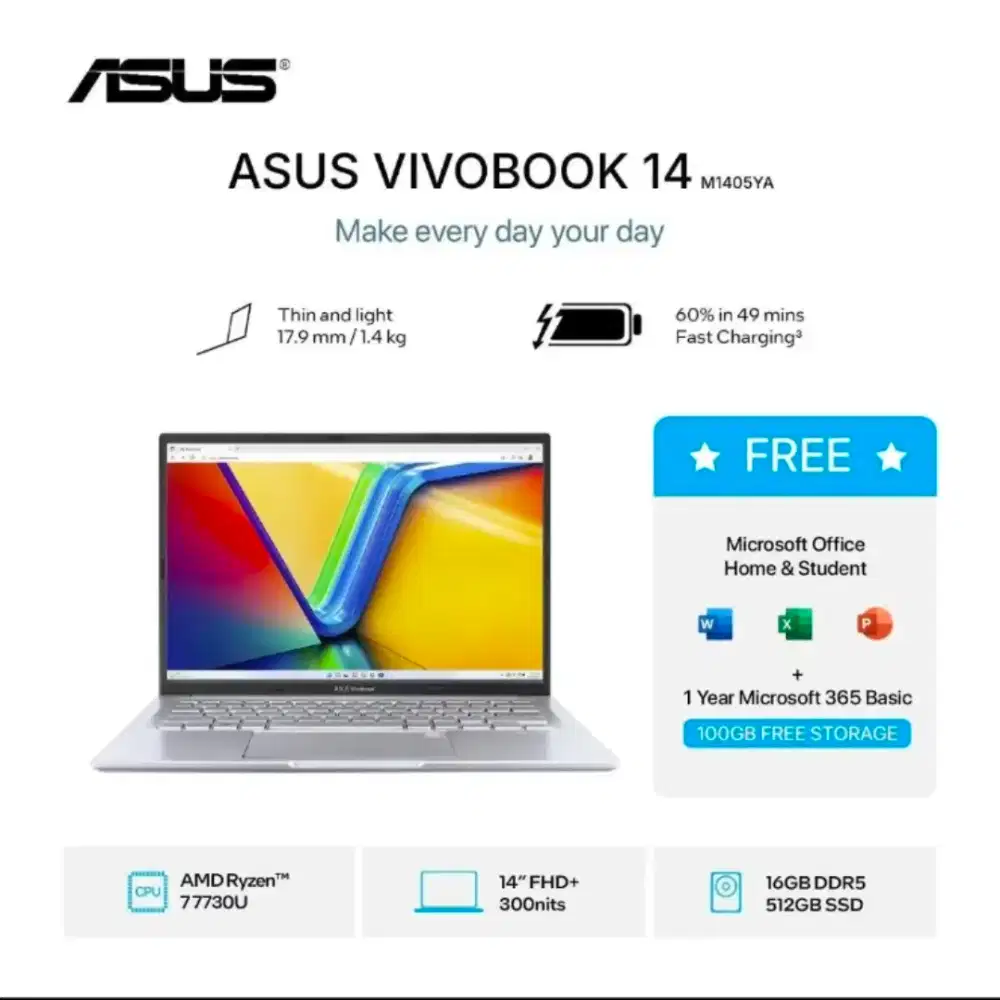 ASUS Vivobook 14 M1405YA Ryzen 7 7730U 16GB 512GB | Cicilan Home Credi