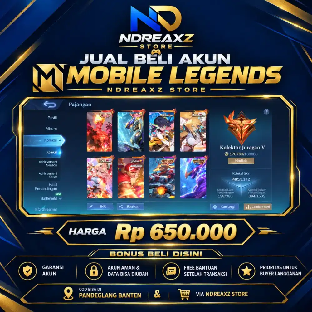 JUAL AKUN MOBILE LEGENDS NOMINAL 650K