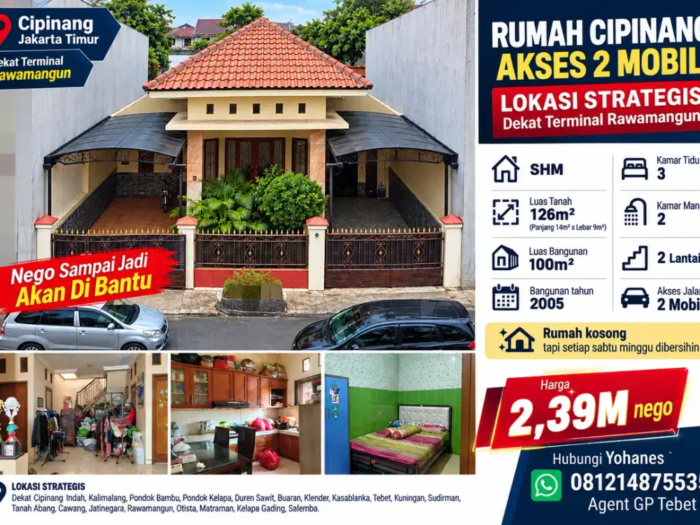 Rumah Cipinang akses 2 mobil lokasi Strategis Dekat Terminal Rawamangun