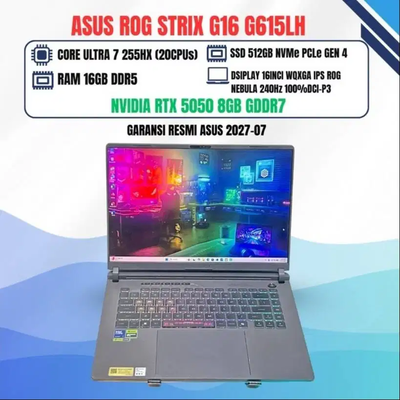 ASUS ROG STRIX G16 G615LH ULTRA 7 255HX RTX 5050 RAM 16GB SSD 512GB 16
