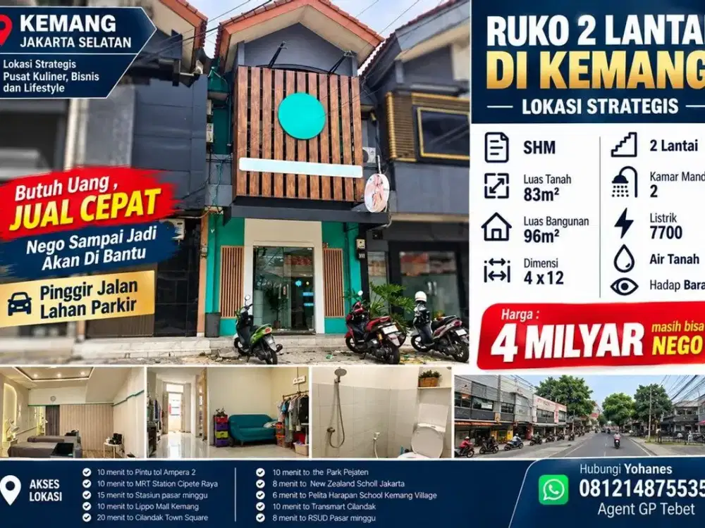 Ruko 2 Lantai Kemang LT 83 m² Pinggir Jalan