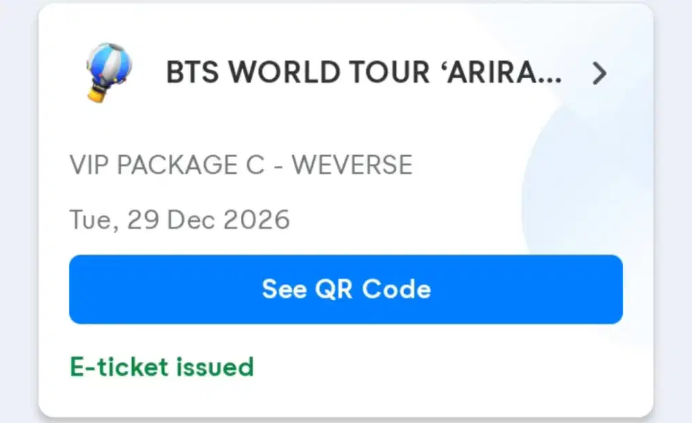 BTS Ticket Worl Tour 29Des2026 VIP package c dan Floor B