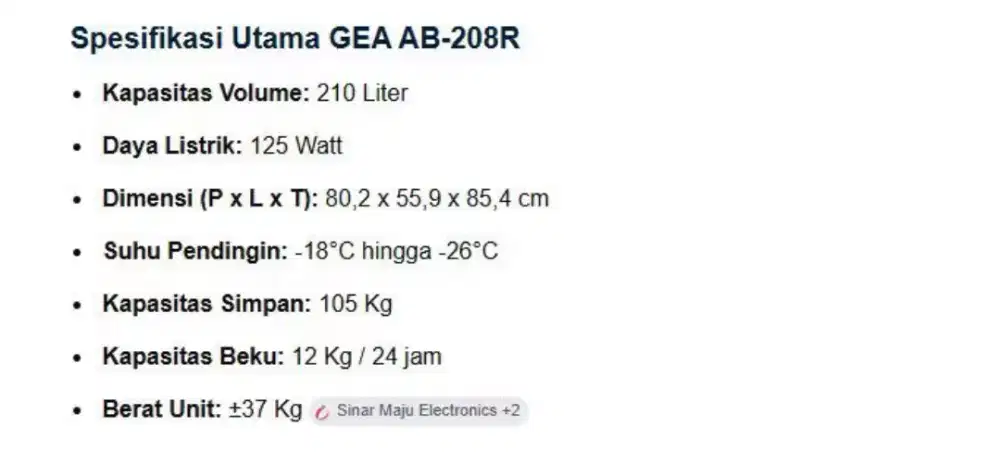 Freezer Merk Gea (210 liter)