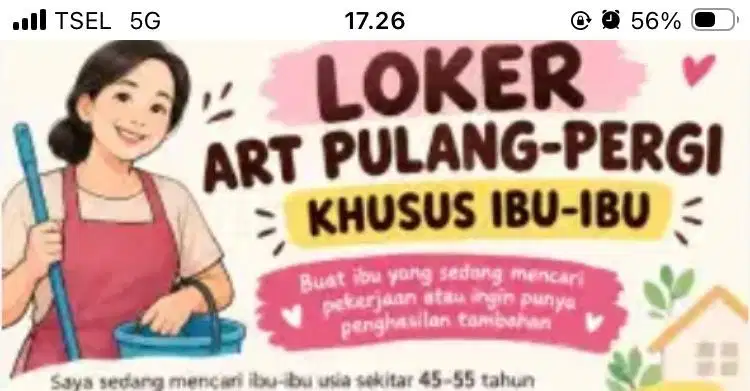 Dicari ART yg tidak menginap di daerah Gandul