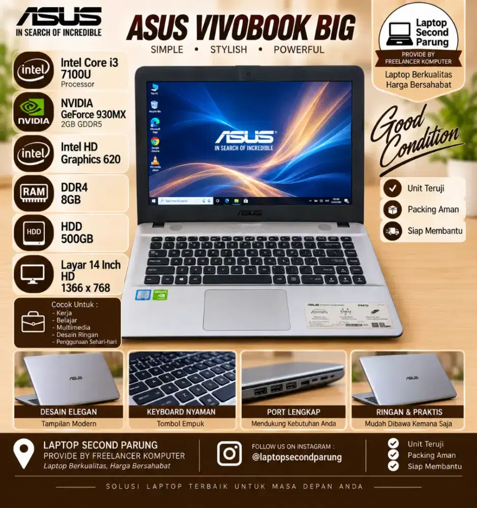LAPTOP ASUS X441U - GEN 7 - VGA NVIDIA