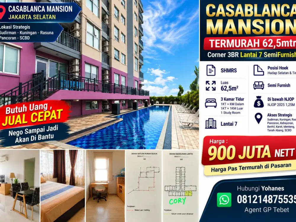 Apartemen Casablanca Mansion 3 BR 62,5 m² Hook Semi Furnished