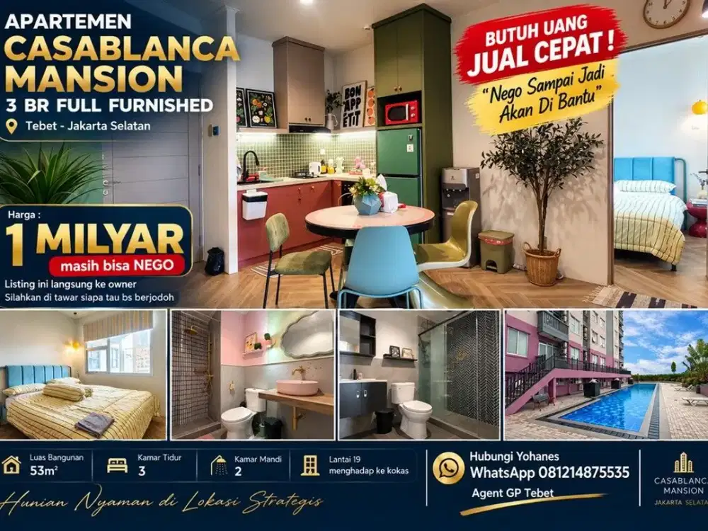 Apartemen Casablanca Mansion 3 BR Full Furnished