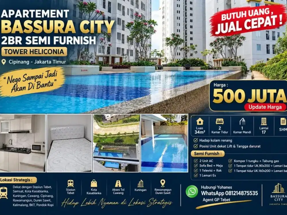 Apartemen Bassura City Tower Heliconia 2BR Semi Furnished