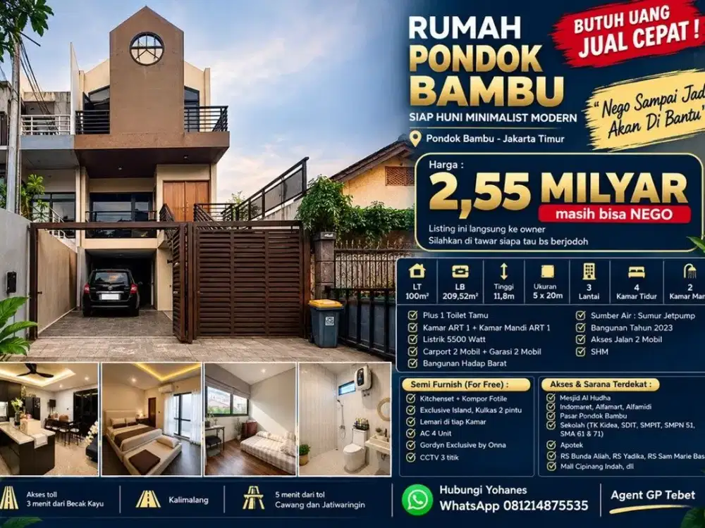 Rumah Pondok Bambu Siap Huni Minimalist Modern