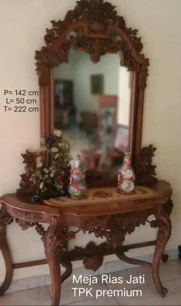Meja Rias Ukir Kayu Jati Premium TPK