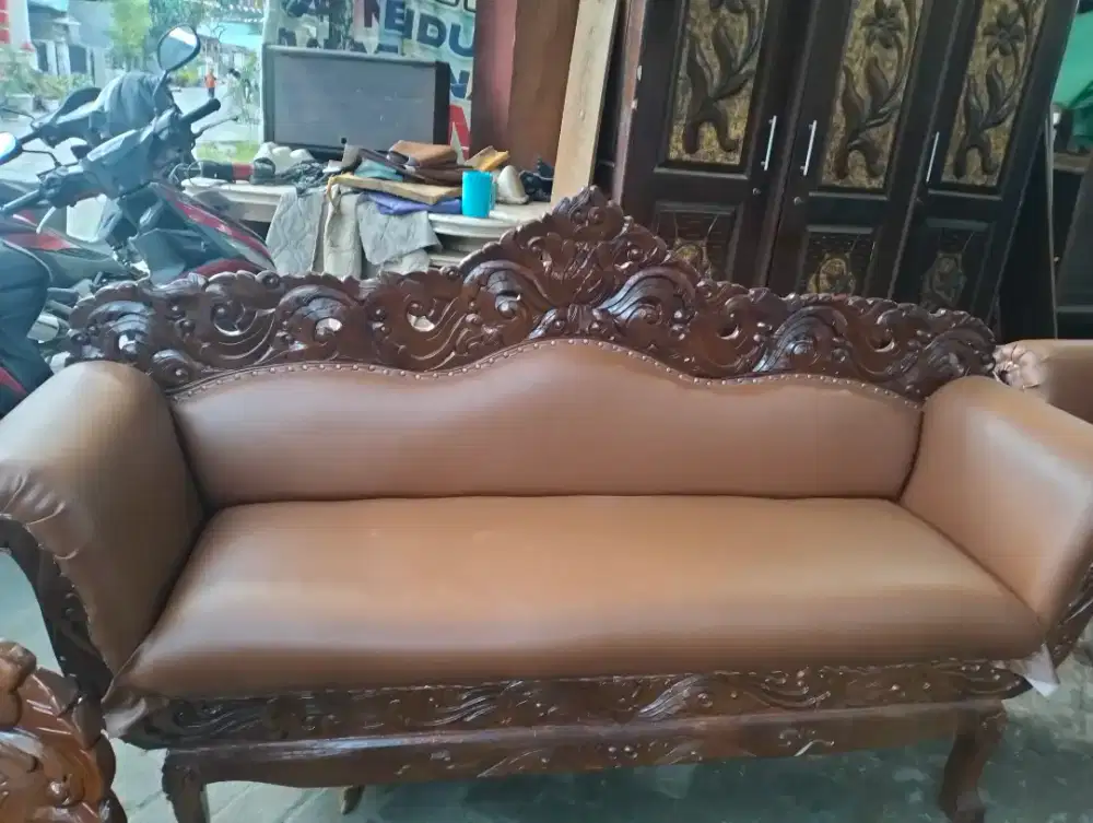 set kursi tamu jati Jepara asli gajah, sudah diganti kain baru