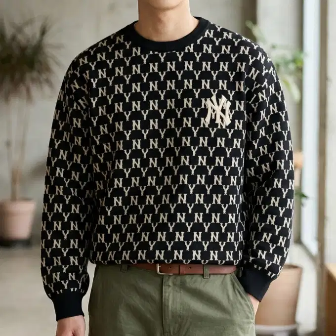 MLB New York Yankees Monogram All Over Print Crewneck Sweatshirt