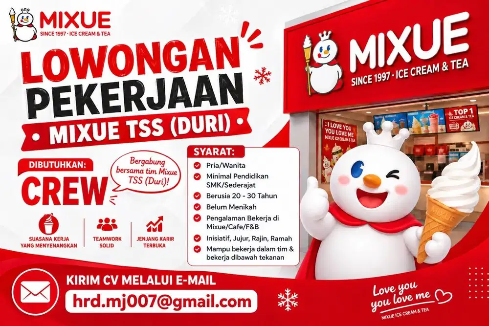 Urgent!!!Dibutuhkan Segera Crew Mixue