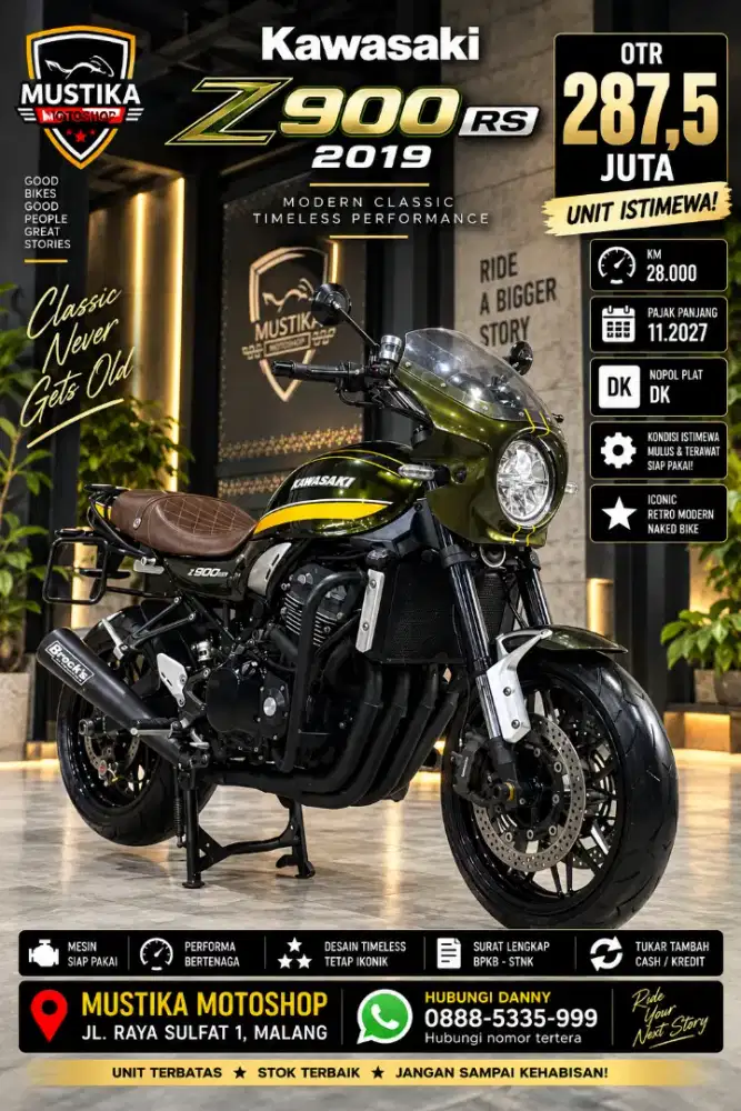 Kawasaki Z900 RS 2019. KM 25rb. DANNY Mustika Motor Sulfat