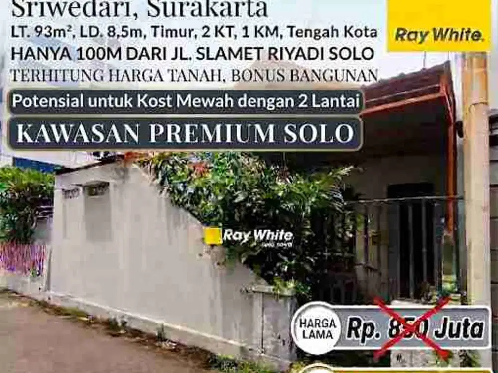 Rumah dijual hanya 100m dari Jl Slamet Riyadi Solo, Kawasan Premium, cocok untuk rumah tinggal/kost