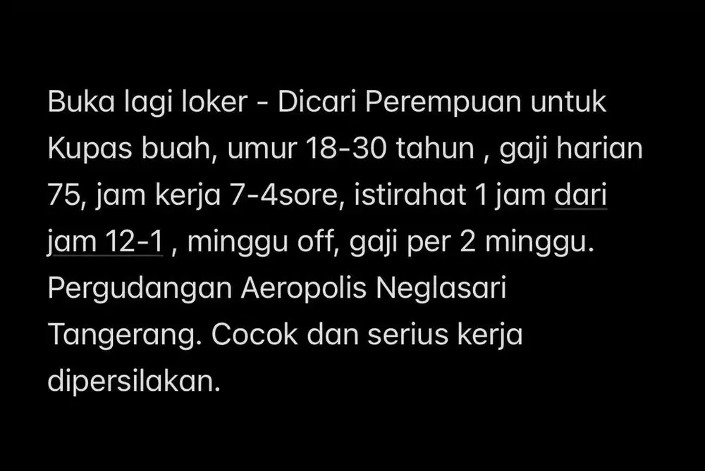 Dibutuhkan segera untuk yang serius dan niat kerja