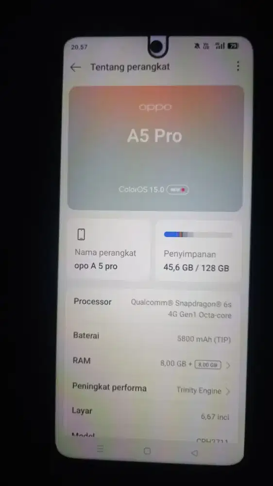 Jual hp Oppo A5 pro ram 8/128 gb full set