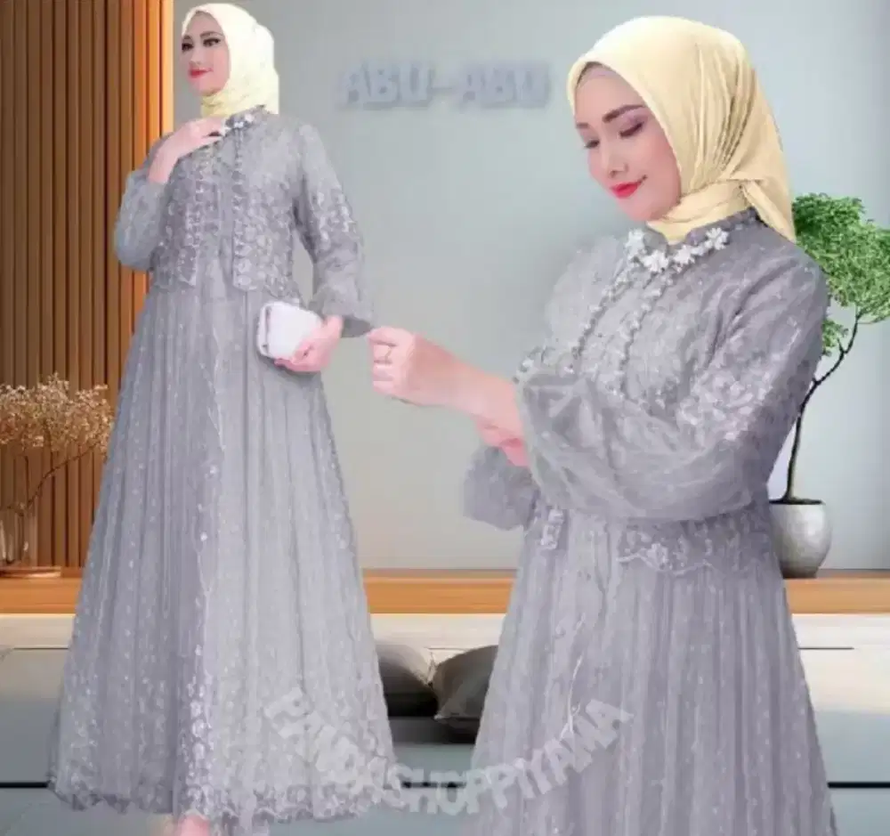 Gamis brukat warna grey uk L