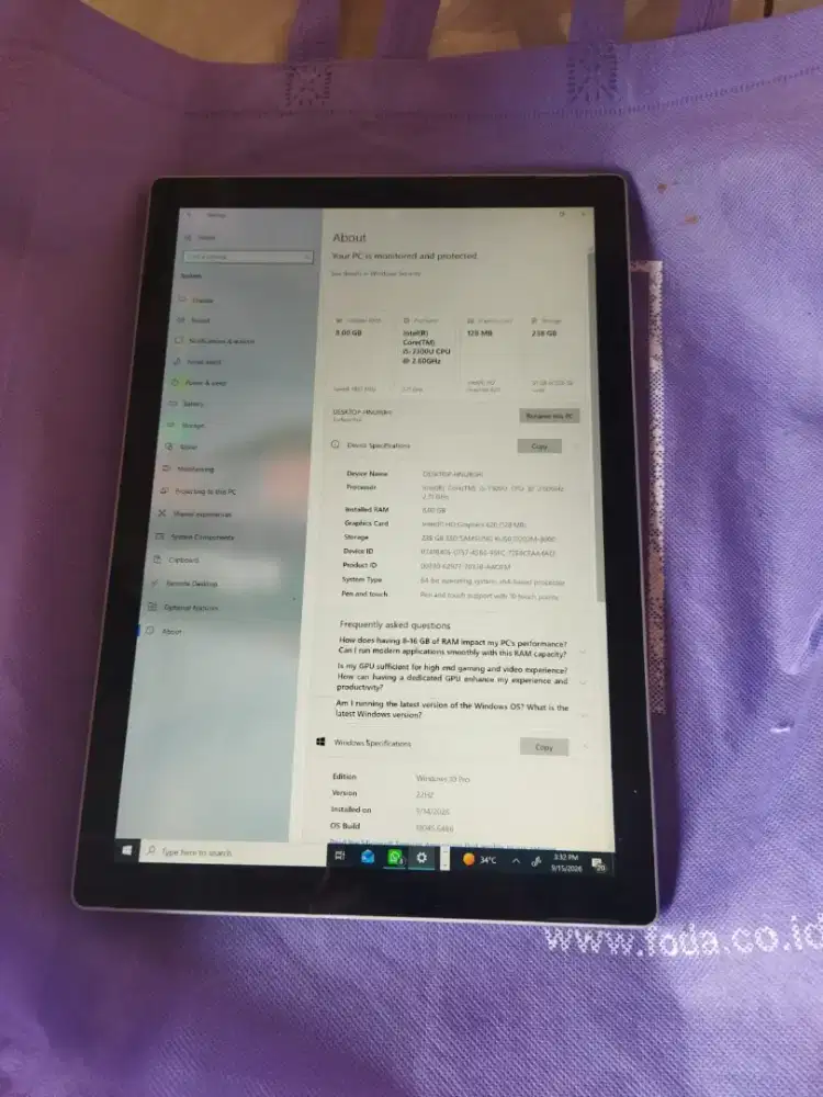 Microsoft surface pro 6 Gen i5