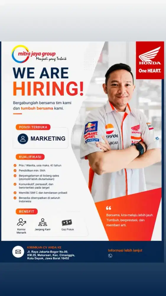DI BUTUHKAN SEGERA UNTUK AREA DEPOK RAYA SPV/LEADER SALES COUNTER