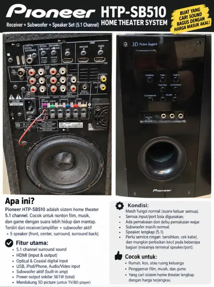 sePaket Audio PIONEER HTP-SB510 + S-SB510