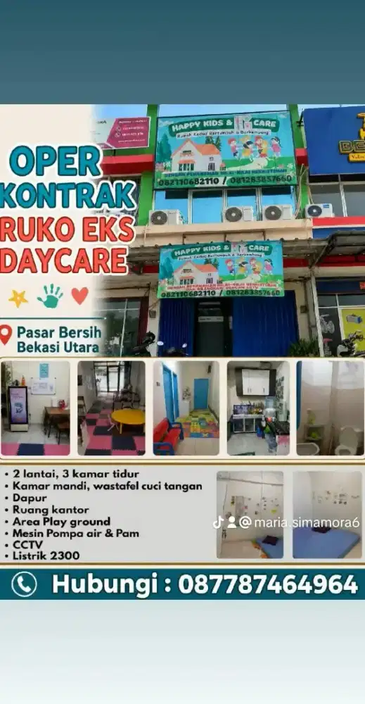 Oper Kontrak Ruko. Eks. Day Care bru pakai 10 bln msh ada 1,2 tahun lg