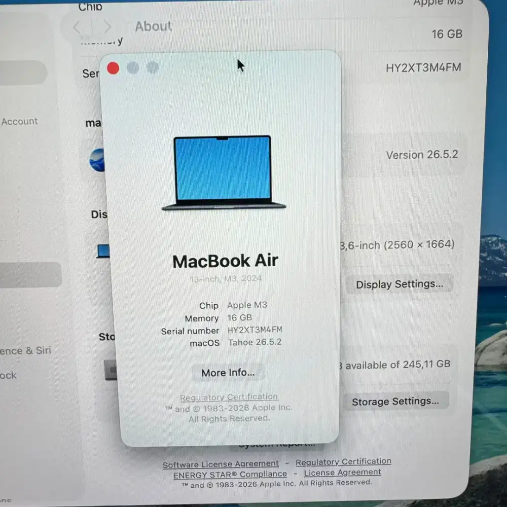 Macbook Air M3 13 Inch Ram 16 Ssd 256 lengkap full set Midnight Ibox