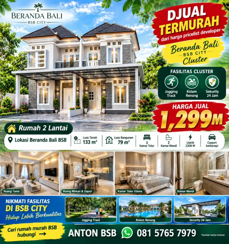 BU CEPAT TerMURAH di BSB 2LT/133 beranda bali kedaton woodland mansion