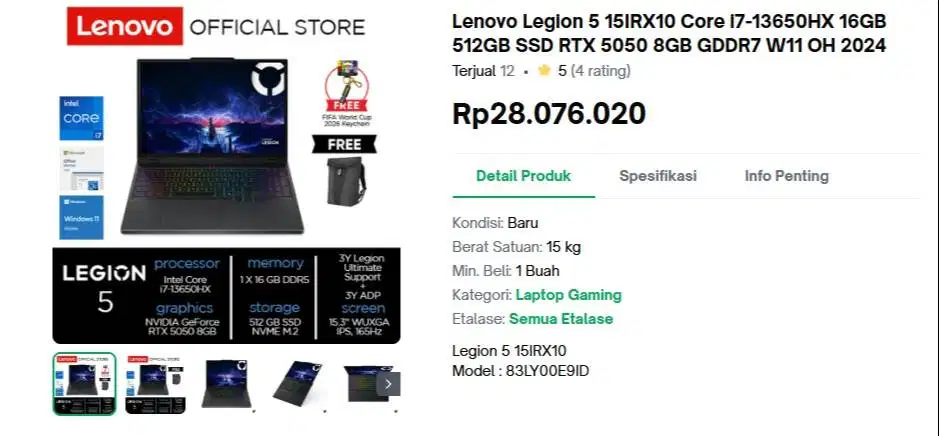[LAPTOP GAMING READY TO USE] LENOVO LEGION 5 GEN 10 i7 13650HX RTX 505