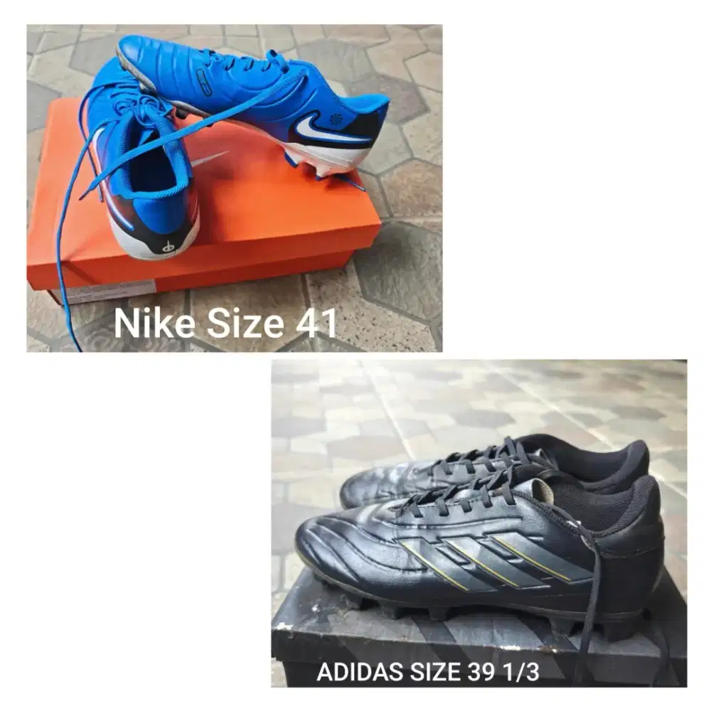 JUAL 2PCS SEPATU BOLA ADIDAS DAN NIKE SIZE 41 DAN 39 1/3