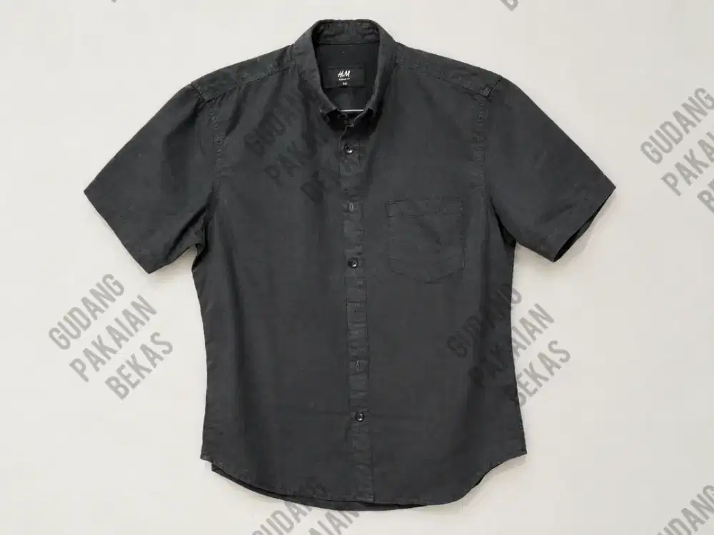 Kemeja Pendek Pria Slim Fit Grey Gelap Size M