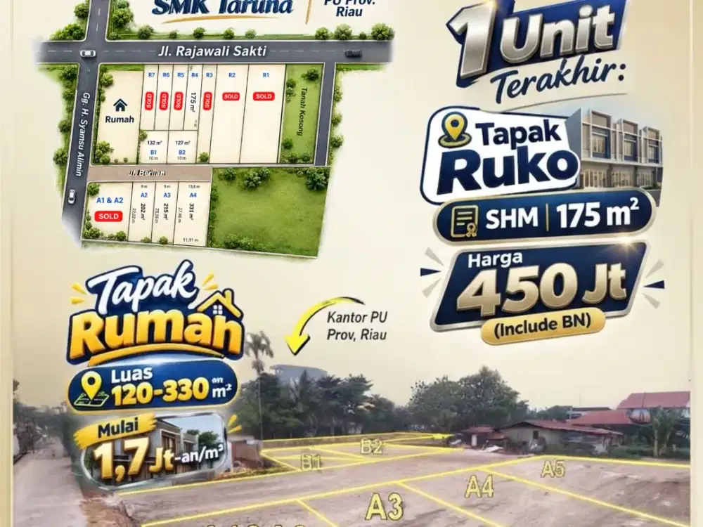 Tanah Kavling Tapak Ruko, Sebrang SMK Taruna, Jl. Rajawali Sakti