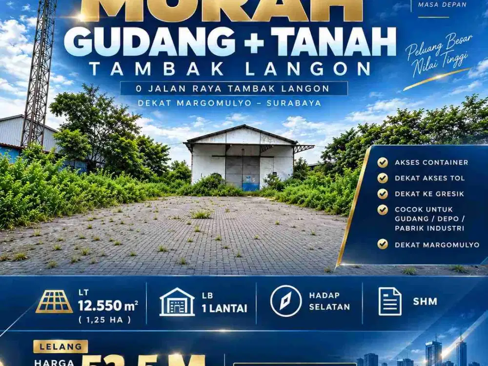 Dijual Murah Lelang Gudang + tanah di Tambak Langon Margomulyo