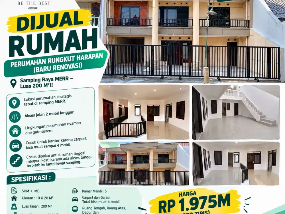 SAMPING RAYA MERR – LUAS 200 M2!! DIJUAL RUMAH DI PERUMAHAN RUNGKUT HARAPAN (BARU RENOVASI)