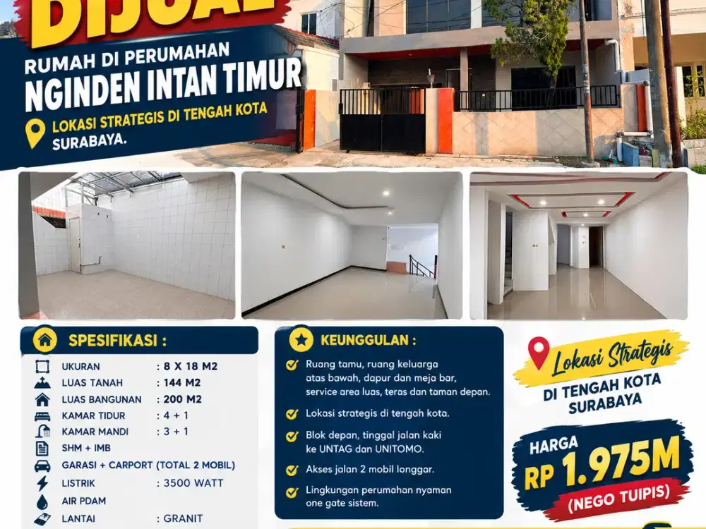 BARU RENOV!! DIJUAL RUMAH DI PERUMAHAN NGINDEN INTAN TIMUR - LOKASI STRATEGIS DI TENGAH KOTA SURABAYA.