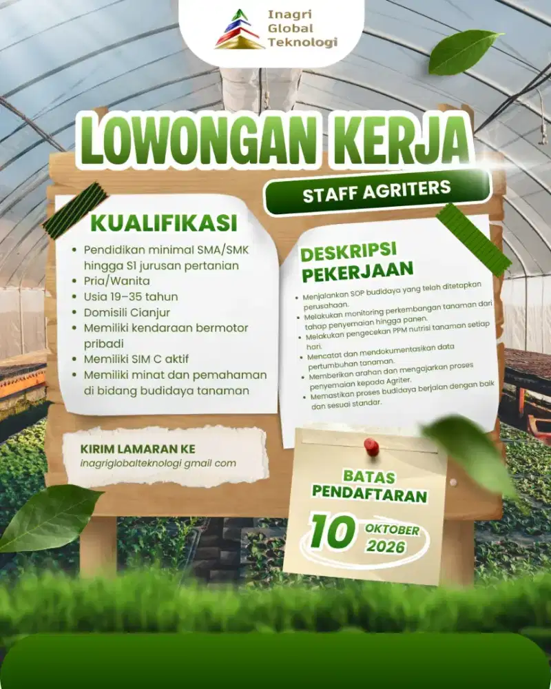 LOWONGAN PEKERJAAN AGRITERS CIANJUR