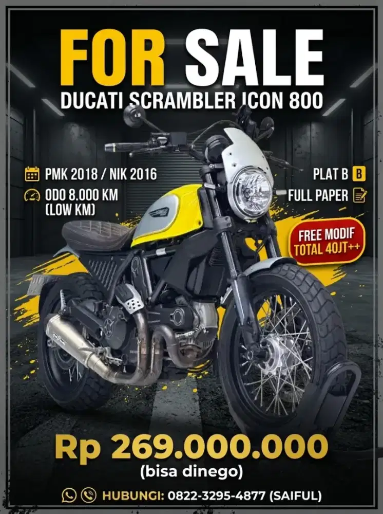 Odo 6rb Simpenan!!Ducati Scrambler Icon 800cc 2016 Full Paper-Mustika