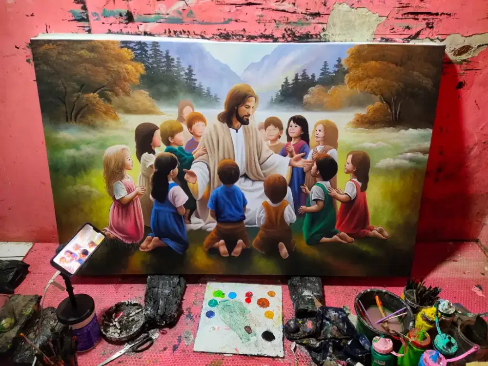 Dijual lukisan kanvas yesus 90x130 cm