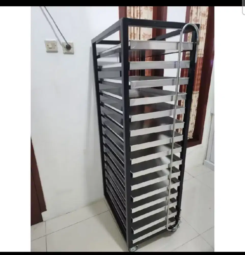 Rak Troly Loyang Roti 10 Susun 60X40, Rak Trolley Bakery, Rak Trolley