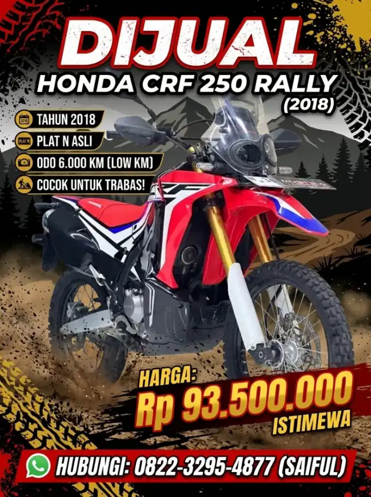 Odo 6rb Simpenan!!Honda CRF 250cc Rally 2018 Ful paper Mulus-Mustika