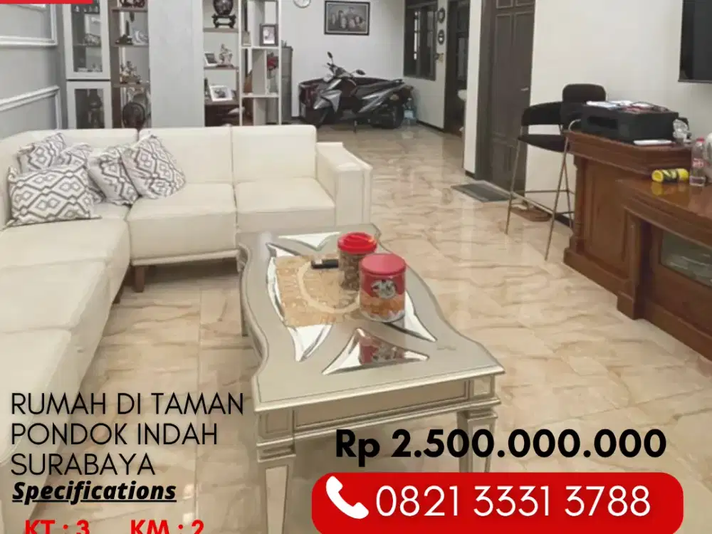 Dijual Rumah 3 Kamar Siap Huni Lokasi Strategis di Taman Pondok Indah Wiyung Surabaya
