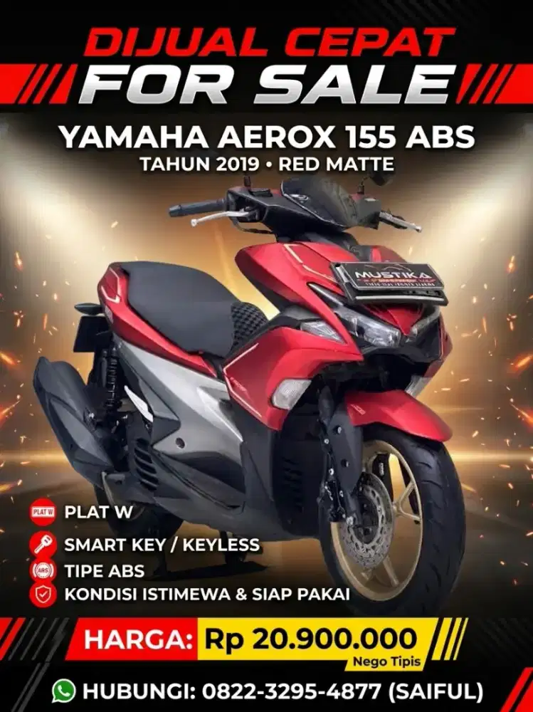 Perfect Condition!!Yamaha Aerox ABS Keyles 2019 Plat W Mulus-Mustika