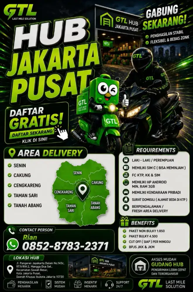 Lowongan kerja kurir delivery GTL LOGISTIK